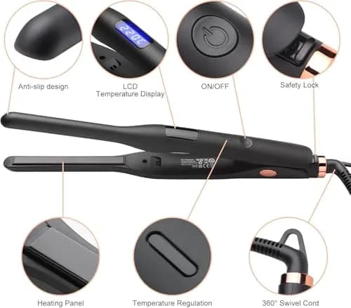 JAETON 3/10" Pencil Flat Iron with 13 Temp Setting Ceramic Small Hair Straightener | Professional Mini for Short Hair & Beard thumbnail 5