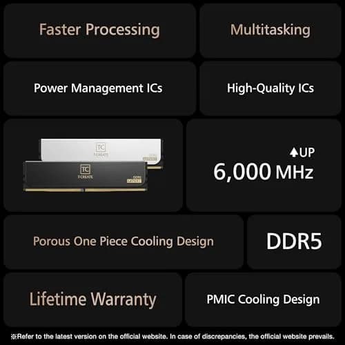 TEAMGROUP T-Create Expert CL30 DDR5 32GB (2x16GB) 6000MHz Desktop Memory Module Ram Black | Overclocking RAM with Intel XMP 3.0 & AMD EXPO thumbnail 2