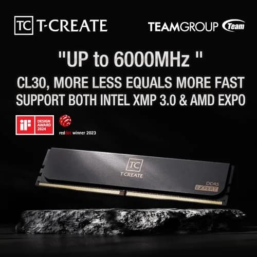 TEAMGROUP T-Create Expert CL30 DDR5 32GB (2x16GB) 6000MHz Desktop Memory Module Ram Black | Overclocking RAM with Intel XMP 3.0 & AMD EXPO thumbnail 3