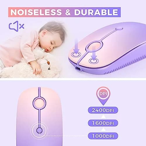 VssoPlor Type-C Wireless Mouse, Dual Mode 2.4G Cordless Mouse with USB & Type-C Receiver, Gradient Purple | Ergonomic Design for PC, Laptop, MacBook thumbnail 4