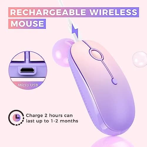VssoPlor Type-C Wireless Mouse, Dual Mode 2.4G Cordless Mouse with USB & Type-C Receiver, Gradient Purple | Ergonomic Design for PC, Laptop, MacBook thumbnail 5