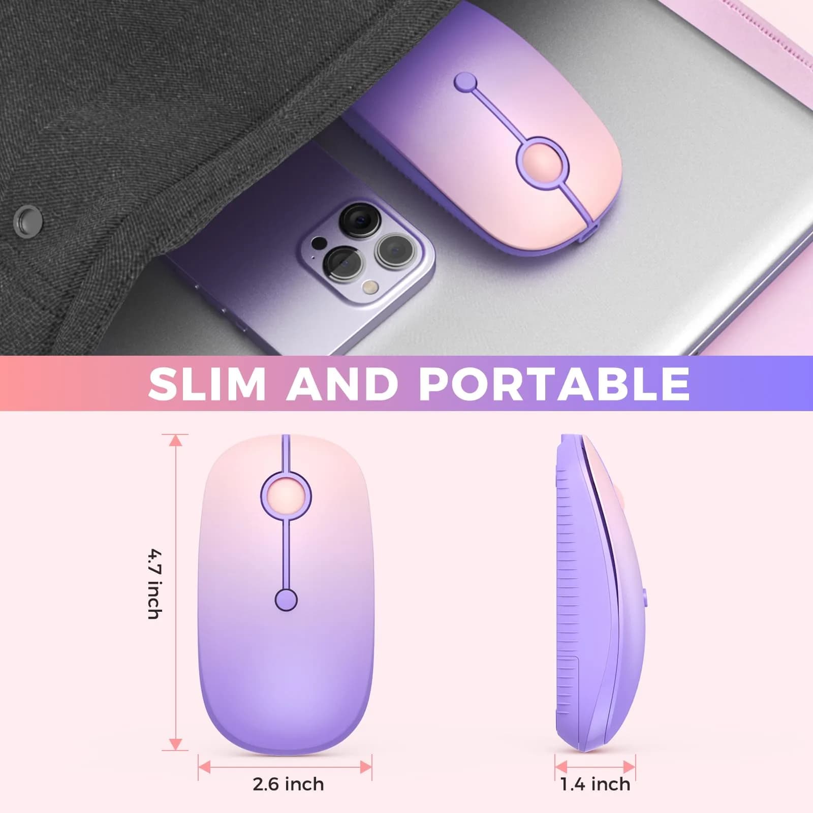 VssoPlor Type-C Wireless Mouse, Dual Mode 2.4G Cordless Mouse with USB & Type-C Receiver, Gradient Purple | Ergonomic Design for PC, Laptop, MacBook - view 6