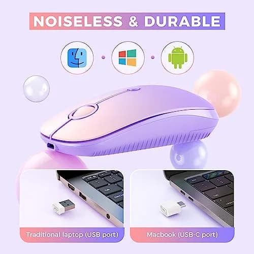 VssoPlor Type-C Wireless Mouse, Dual Mode 2.4G Cordless Mouse with USB & Type-C Receiver, Gradient Purple | Ergonomic Design for PC, Laptop, MacBook thumbnail 2