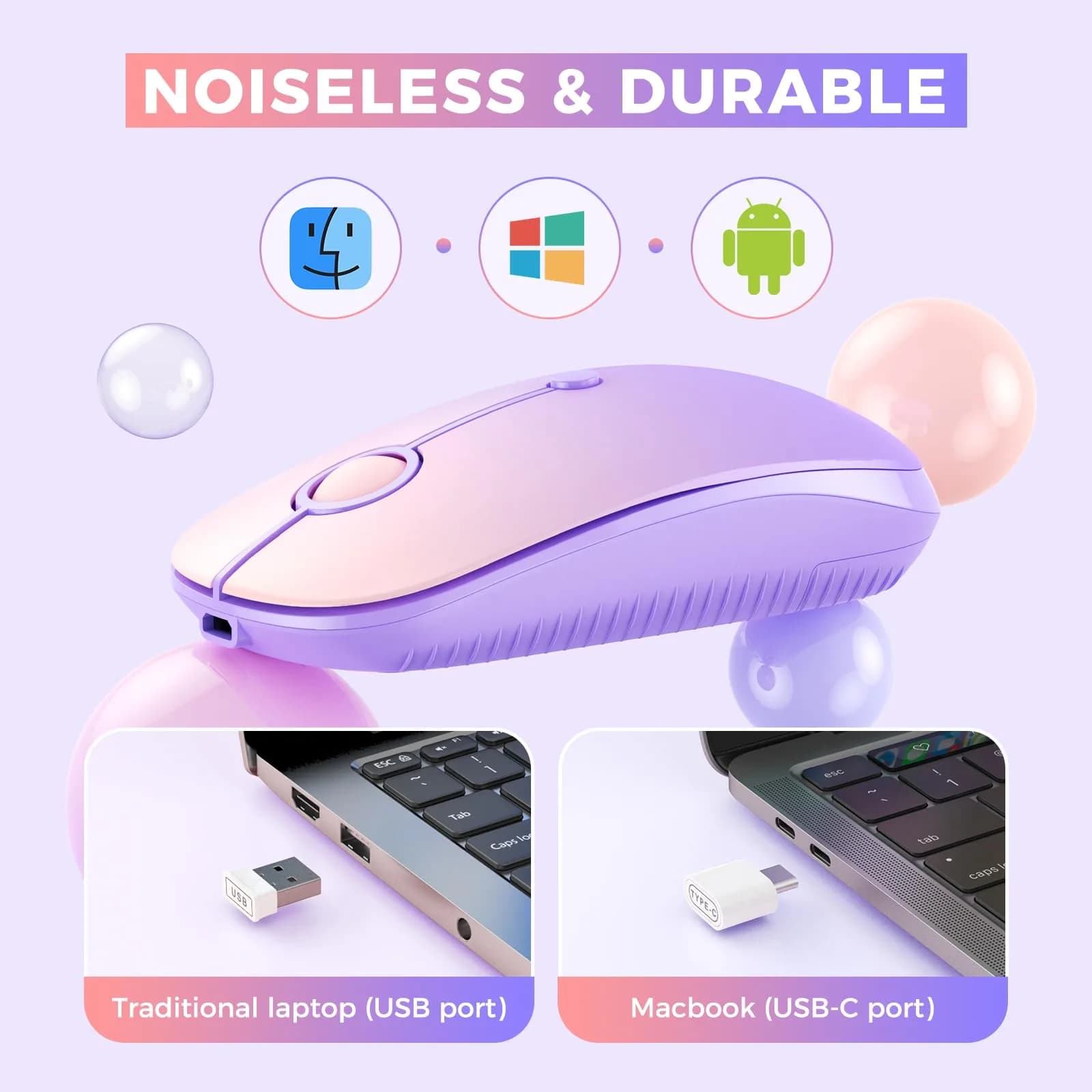 VssoPlor Type-C Wireless Mouse - Gradient Purple, Ergonomic, Rechargeable with USB & Type-C Receiver - view 2