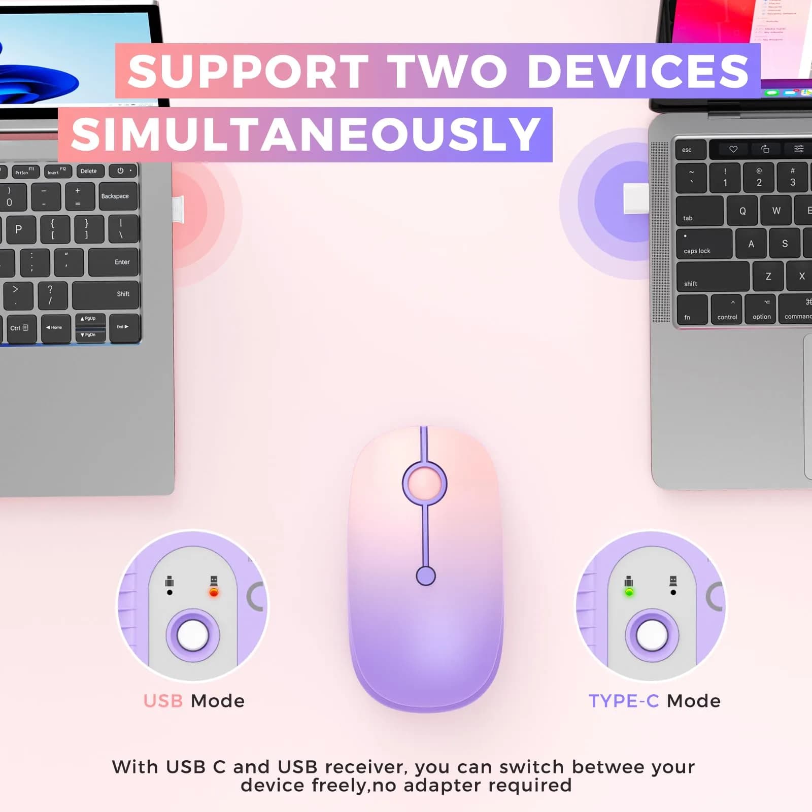 VssoPlor Type-C Wireless Mouse - Gradient Purple, Ergonomic, Rechargeable with USB & Type-C Receiver - view 3