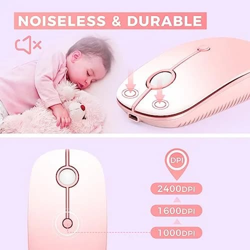 VssoPlor Type-C Wireless Mouse, Dual Mode 2.4G Cordless Mouse with USB & Type-C Receiver, Gradient Pink | Ergonomic Design for PC, Laptop, MacBook thumbnail 4