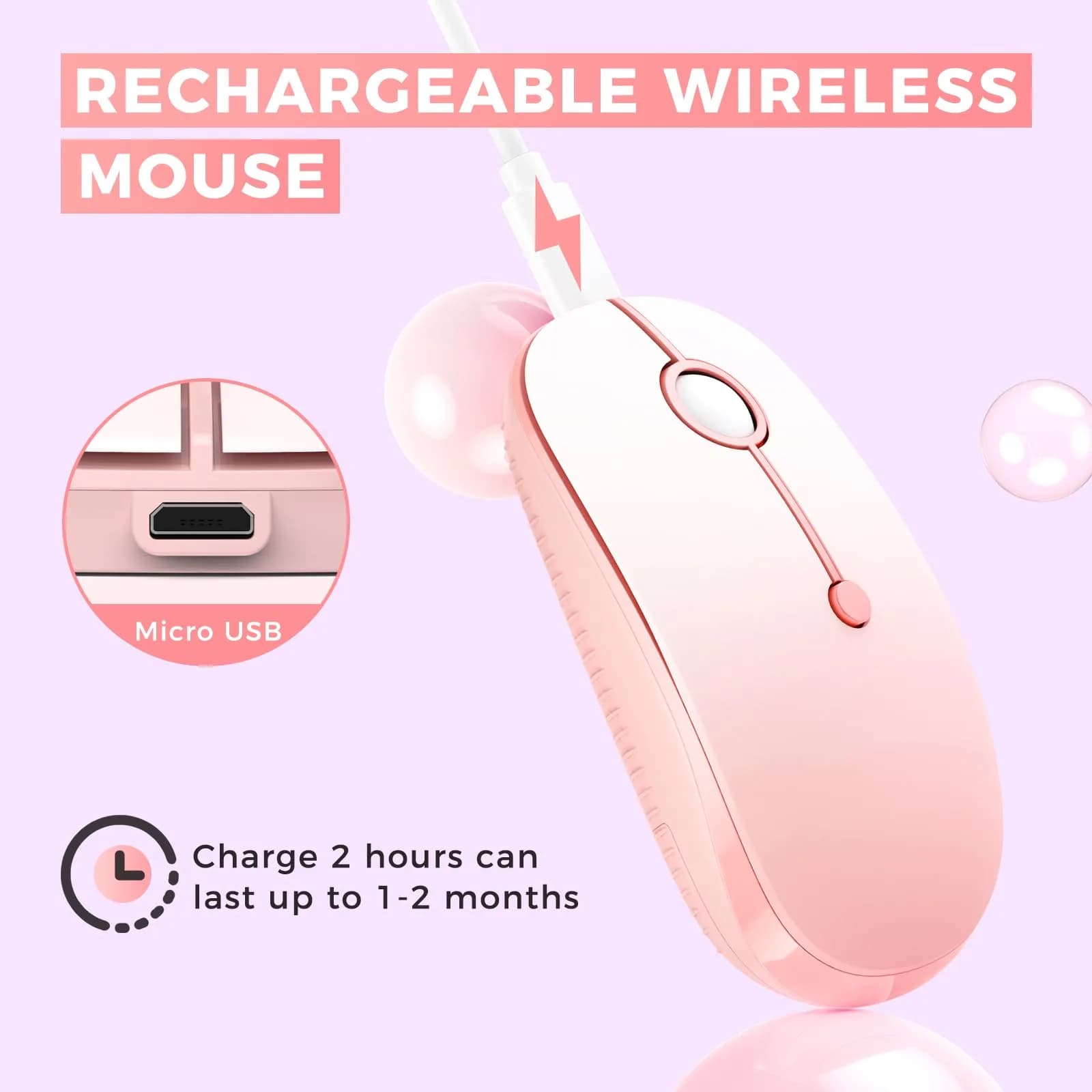 VssoPlor Type-C Wireless Mouse, Dual Mode 2.4G Cordless Mouse with USB & Type-C Receiver, Gradient Pink | Ergonomic Design for PC, Laptop, MacBook - view 5