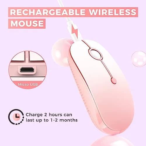 VssoPlor Type-C Wireless Mouse, Dual Mode 2.4G Cordless Mouse with USB & Type-C Receiver, Gradient Pink | Ergonomic Design for PC, Laptop, MacBook thumbnail 5