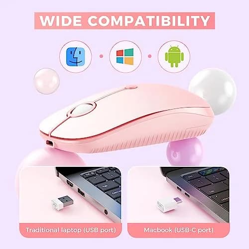 VssoPlor Type-C Wireless Mouse, Dual Mode 2.4G Cordless Mouse with USB & Type-C Receiver, Gradient Pink | Ergonomic Design for PC, Laptop, MacBook thumbnail 2