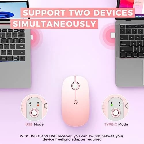 VssoPlor Type-C Wireless Mouse, Dual Mode 2.4G Cordless Mouse with USB & Type-C Receiver, Gradient Pink | Ergonomic Design for PC, Laptop, MacBook thumbnail 3