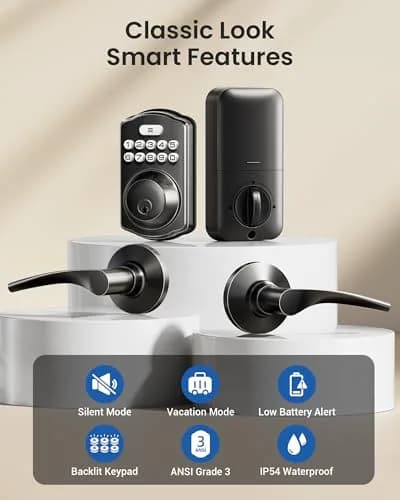Veise KS01B Keypad Door Lock with 2 Lever Handles Set, Matte Black | Keyless Entry & Auto Lock thumbnail 4