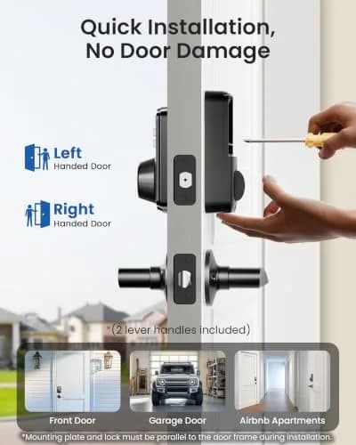 Veise KS01B Keypad Door Lock with 2 Lever Handles Set, Matte Black | Keyless Entry & Auto Lock thumbnail 7