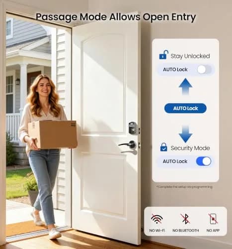 Veise KS01B Keypad Door Lock with 2 Lever Handles Set, Matte Black | Keyless Entry & Auto Lock thumbnail 9