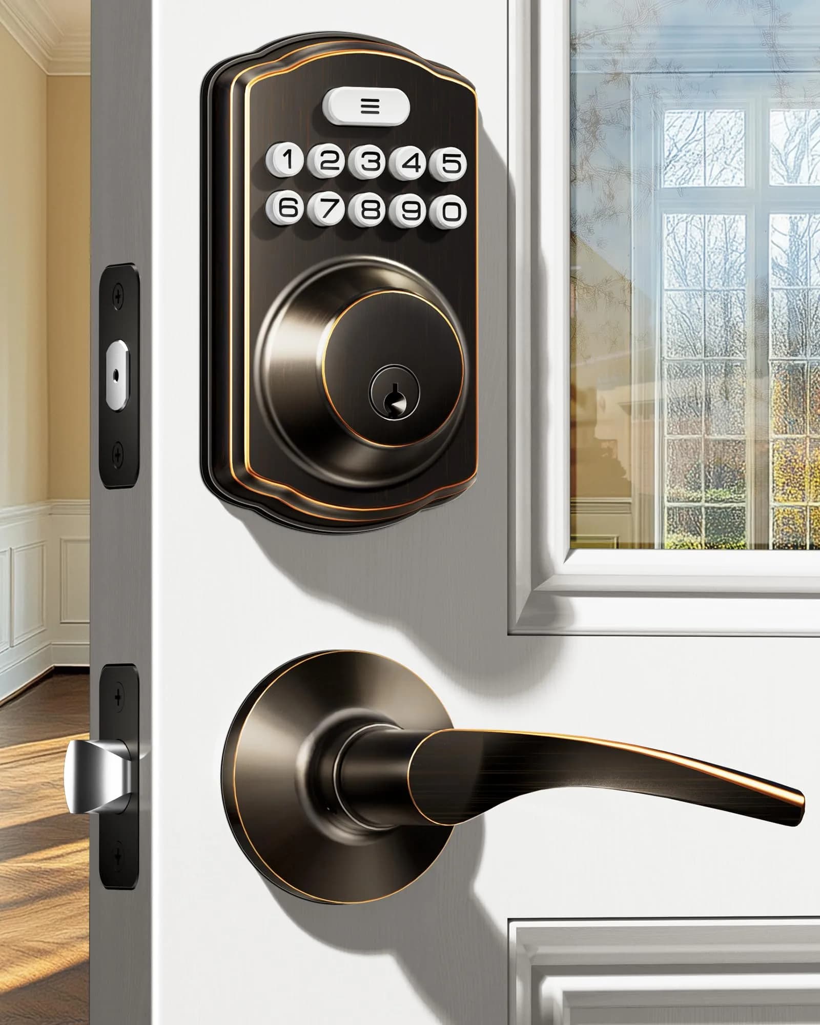 Veise KS01B Keypad Door Lock with 2 Lever Handles Set, Satin Nickel | Keyless Entry & Auto Lock — Oil Rubbed Bronze / Door Lever