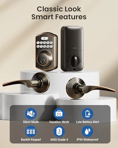 Veise KS01B Keypad Door Lock with 2 Lever Handles Set, Oil Rubbed Bronze | Smart Keyless Entry & Auto Lock thumbnail 4