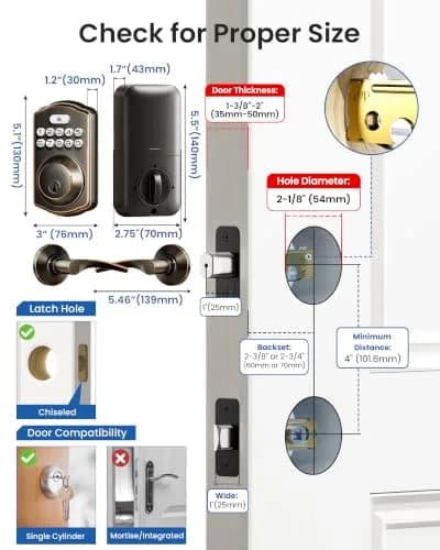 Veise KS01B Keypad Door Lock with 2 Lever Handles Set, Oil Rubbed Bronze | Smart Keyless Entry & Auto Lock thumbnail 8