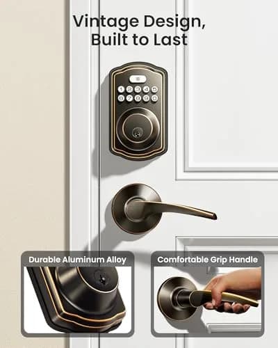 Veise KS01B Keypad Door Lock with 2 Lever Handles Set, Oil Rubbed Bronze | Smart Keyless Entry & Auto Lock thumbnail 3