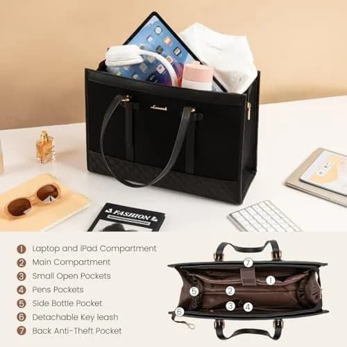 LOVEVOOK Laptop Tote Bag for Women, 15.6 Inch | Stylish & Functional with Laptop Compartment thumbnail 5