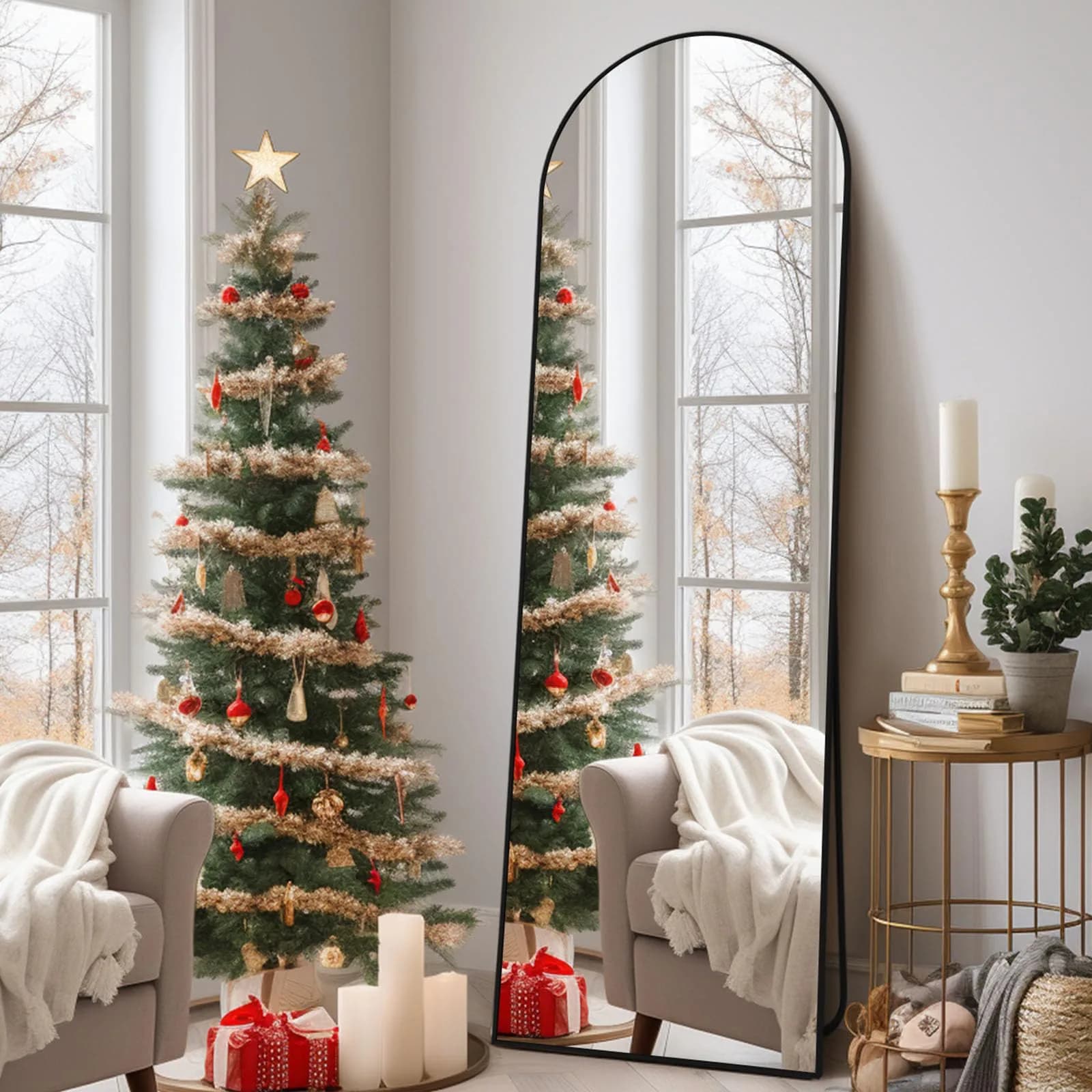 Anpark Black Arched Mirror Full Length 58" | Full Body Standing Wall Mirror for Bedroom & Living Room - main product image