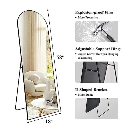 Anpark Black Arched Mirror Full Length 58" | Full Body Standing Wall Mirror for Bedroom & Living Room thumbnail 5