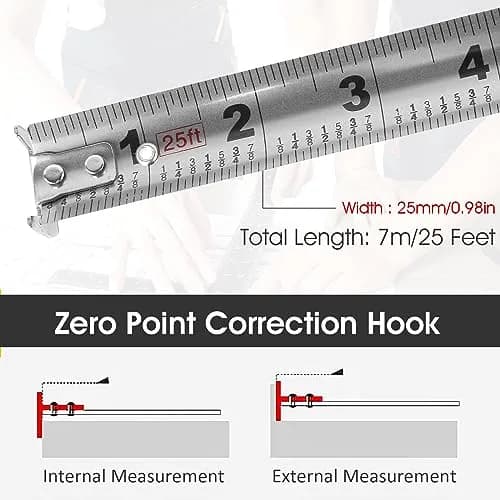 HOTBEST 25ft (7.6m) Stainless Steel Tape Measure | Waterproof & Rustproof Retractable Ruler for Construction thumbnail 4