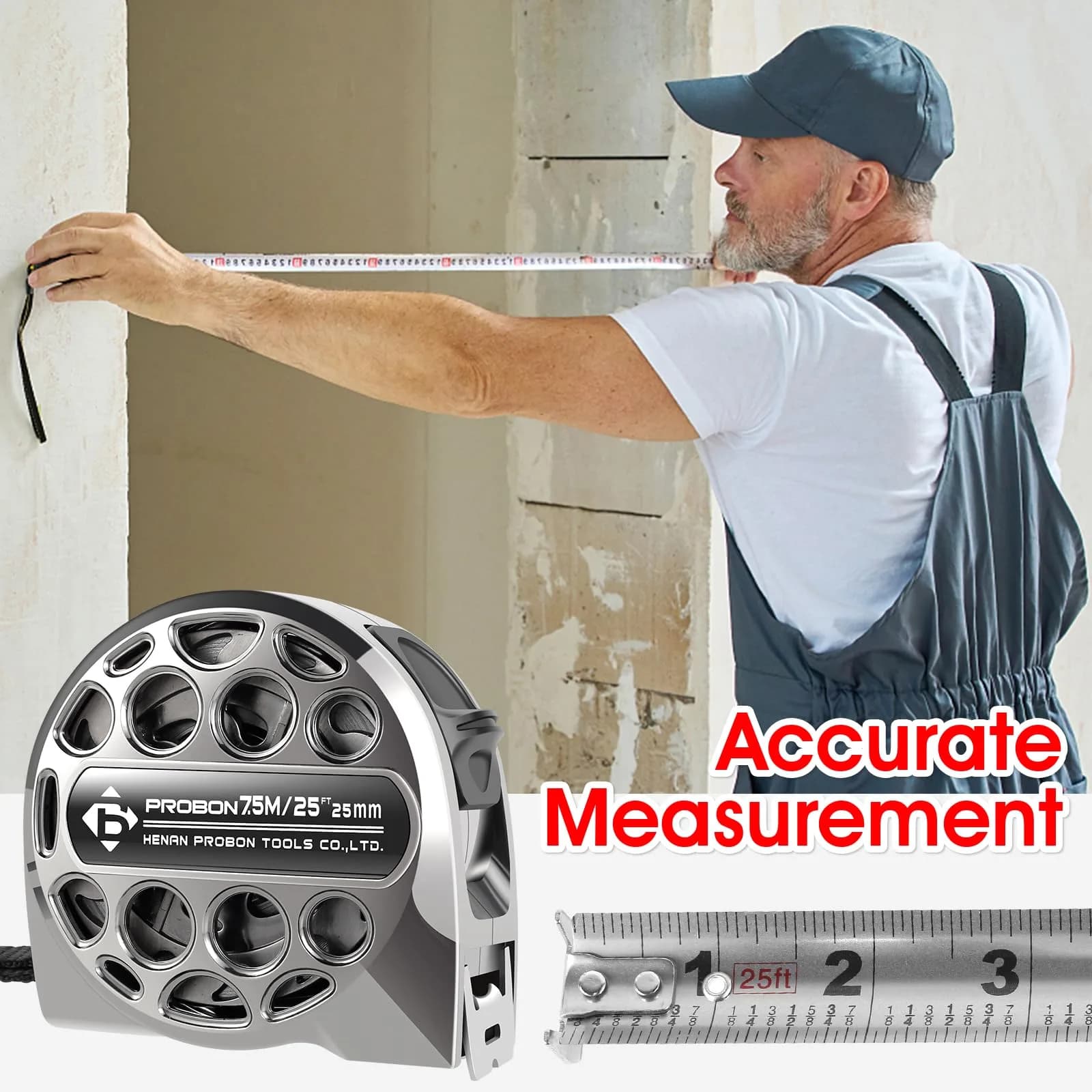 HOTBEST 25ft (7.6m) Stainless Steel Tape Measure | Waterproof & Rustproof Retractable Ruler for Construction - view 6