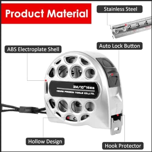 HOTBEST Retractable Tape Measure 3m (9.8ft) Stainless Steel | Double-Sided Scale, Waterproof, Locking Mechanism thumbnail 2
