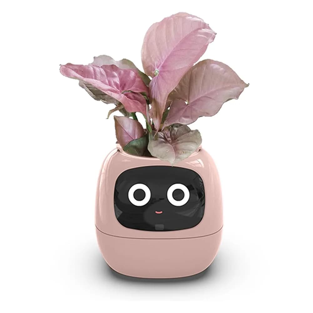 Itigoitie Smart Flowerpot 100ml (3.38 Fl Oz) | Interactive Plant Care with AI & Digital Display — Pink