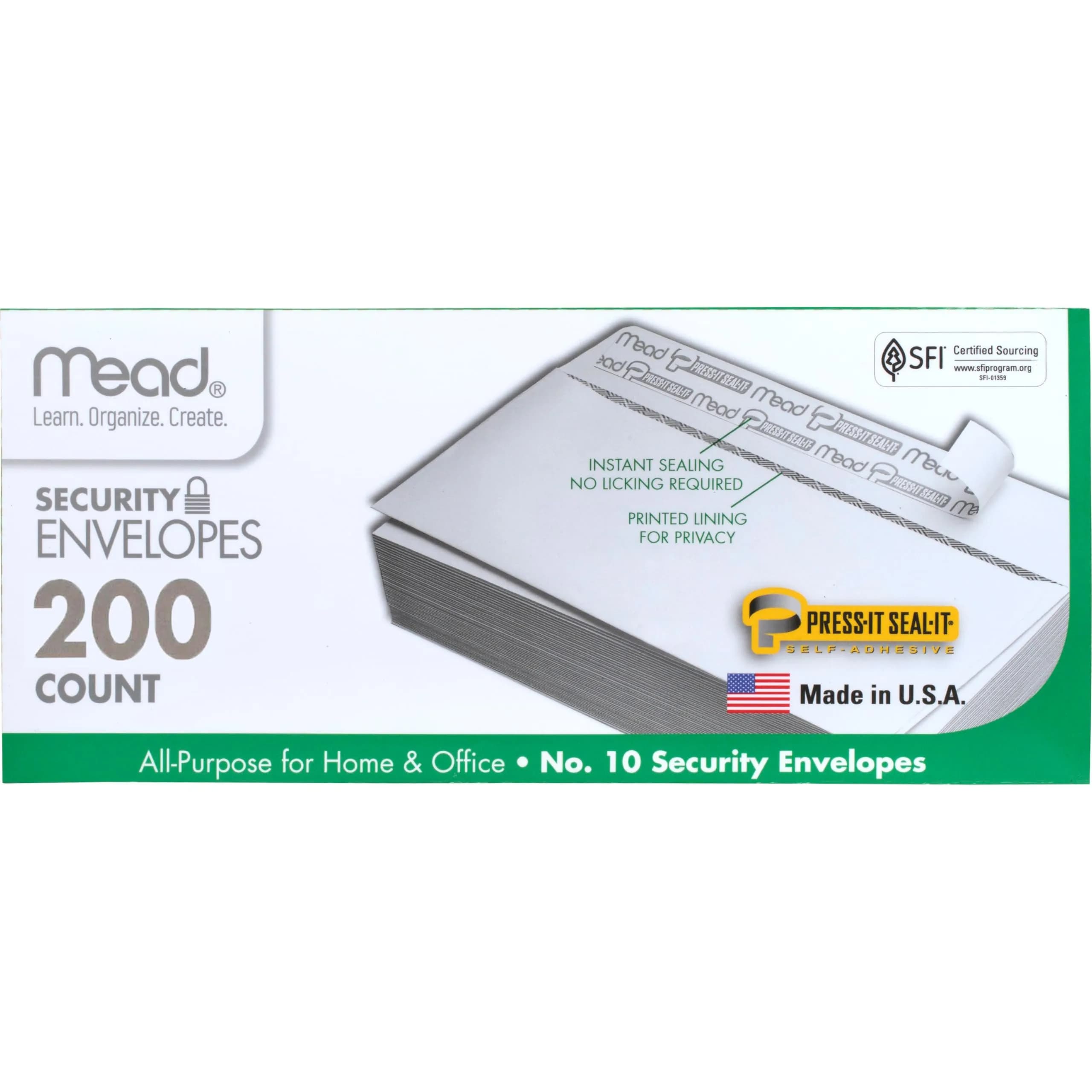 Mead #10 Security Business Envelopes Letter Size (4-1/8" x 9-1/2") - 200 Count | Peel and Seal Privacy Lined Mailing Envelopes - main product image