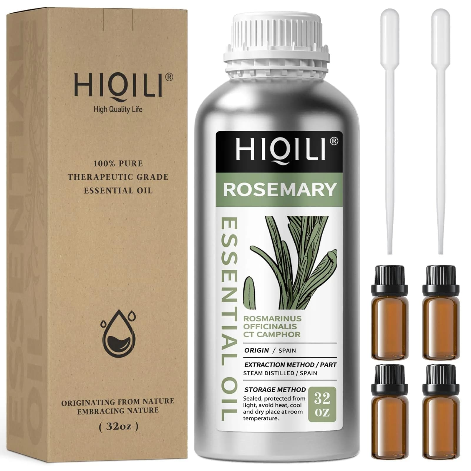 HIQILI Rosemary Essential Oil for Hair Growth, 1000ml (32 Fl Oz) | Pure Steam Distilled from Spain - main product image