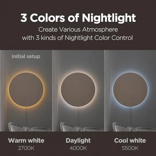 mooas Full Moon LED Silent Wooden Digital Wall Clock with Remote Control, 11.6 in (29.5 cm) Round | Sunrise Alarm & Nightlight thumbnail 4