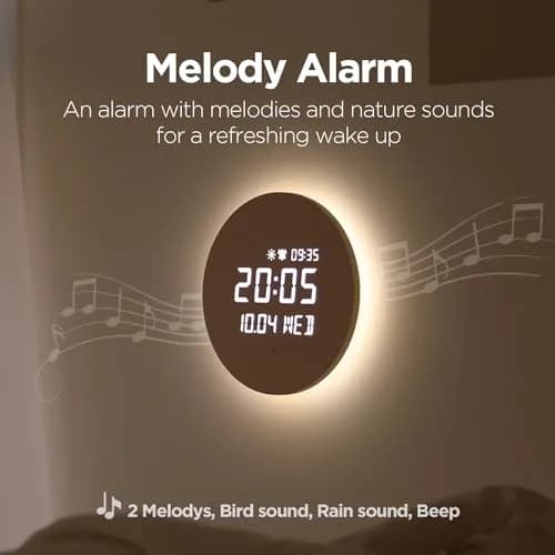 mooas Full Moon LED Silent Wooden Digital Wall Clock with Remote Control, 11.6 in (29.5 cm) Round | Sunrise Alarm & Nightlight thumbnail 5