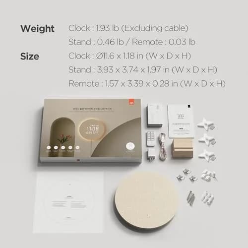 mooas Full Moon LED Silent Wooden Digital Wall Clock with Remote Control, 11.6 in (29.5 cm) Round | Sunrise Alarm & Nightlight thumbnail 9