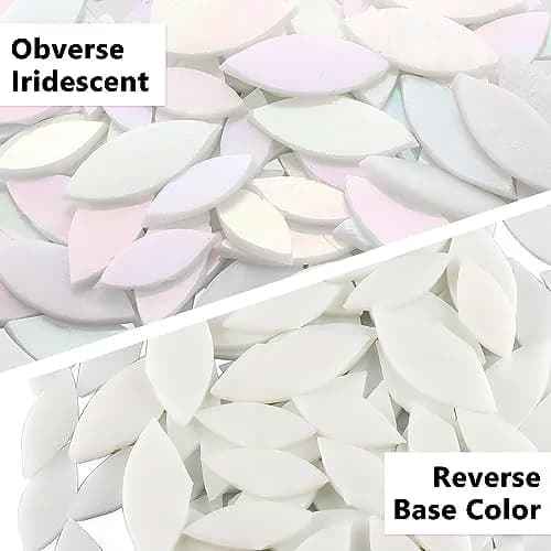 Yoption Iridescent Glass Petal Mosaic Tiles 100 Pieces | Hand-Cut White for Crafts & Home Decor thumbnail 5