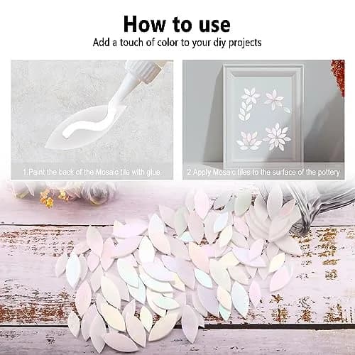 Yoption Iridescent Glass Petal Mosaic Tiles 100 Pieces | Hand-Cut White for Crafts & Home Decor thumbnail 6