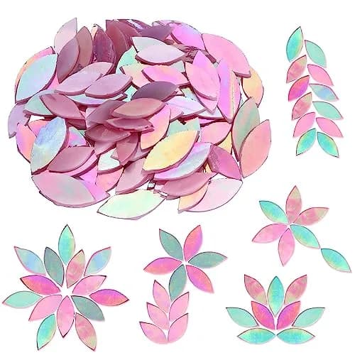 Yoption Iridescent Pink Glass Petal Mosaic Tiles | Hand-Cut Craft Tiles for Home & Crafts (1.4 x 0.6 inches) thumbnail 1