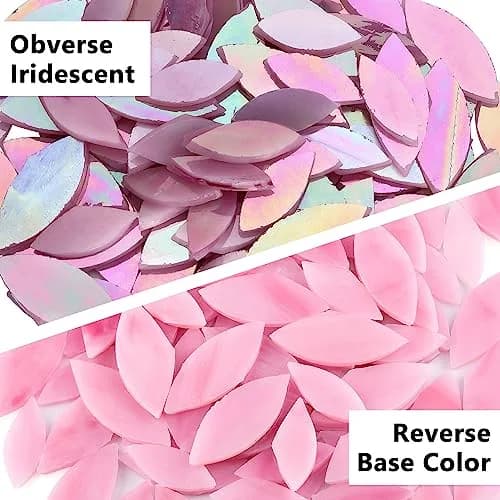 Yoption Iridescent Pink Glass Petal Mosaic Tiles | Hand-Cut Craft Tiles for Home & Crafts (1.4 x 0.6 inches) thumbnail 5