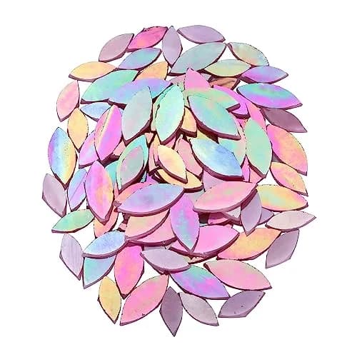 Yoption Iridescent Pink Glass Petal Mosaic Tiles | Hand-Cut Craft Tiles for Home & Crafts (1.4 x 0.6 inches) thumbnail 7