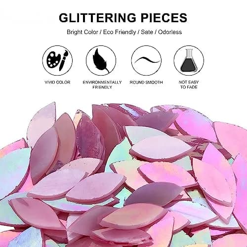 Yoption Iridescent Pink Glass Petal Mosaic Tiles | Hand-Cut Craft Tiles for Home & Crafts (1.4 x 0.6 inches) thumbnail 2