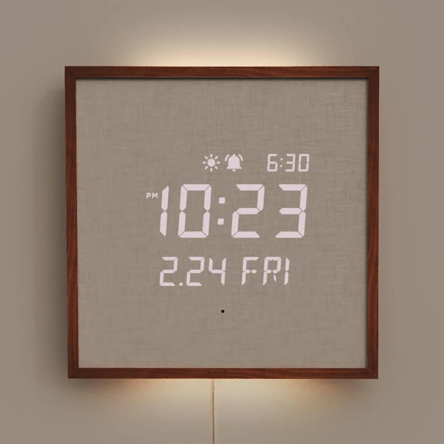 mooas Wooden Frame LED Silent Wall Clock (11.4 inches) | Modern Digital Nightlight & Alarm - main product image