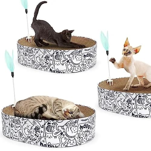 ARGOPET Oval Cat Scratcher Bed with Toy 43cm (17in) | Curved Design for Spine Support thumbnail 5