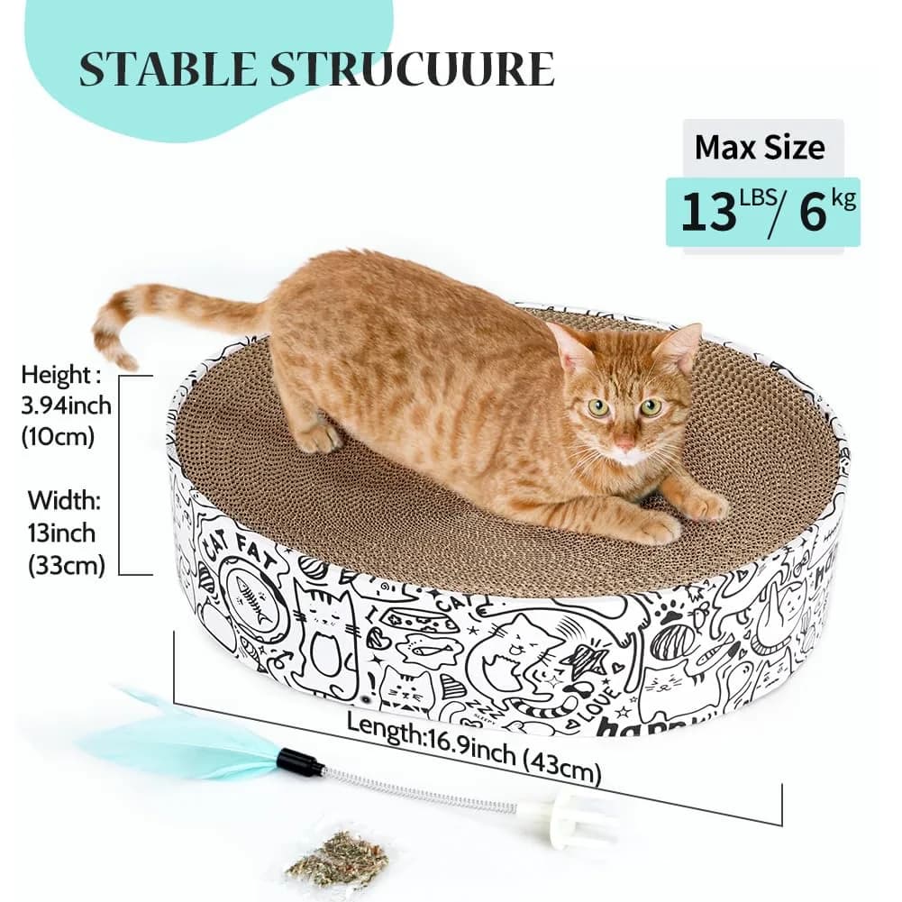 ARGOPET Oval Cat Scratcher Bed with Toy 43cm (17in) | Curved Design for Spine Support - view 6