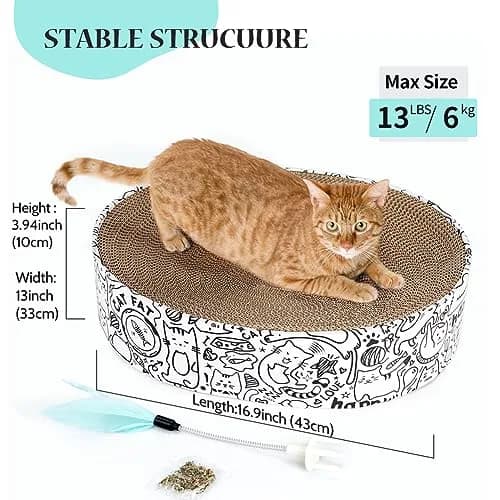 ARGOPET Oval Cat Scratcher Bed with Toy 43cm (17in) | Curved Design for Spine Support thumbnail 6