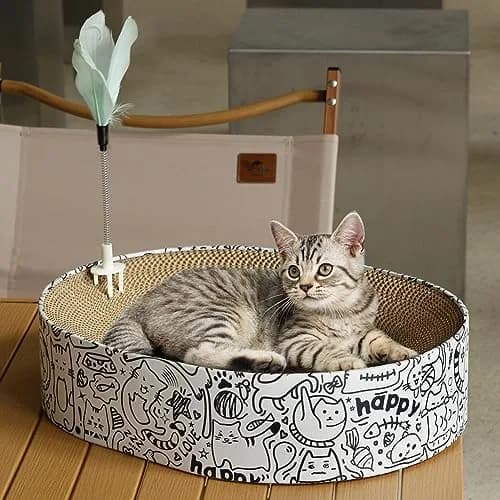 ARGOPET Oval Cat Scratcher Bed with Toy 43cm (17in) | Curved Design for Spine Support thumbnail 1
