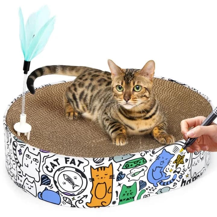 ARGOPET Oval Cat Scratcher Bed with Toy 43cm (17in) | Curved Design for Spine Support - view 2