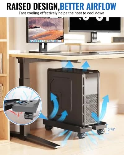 Hovadova Adjustable Computer Tower Stand Black | Ventilated Mobile CPU Holder with Locking Wheels thumbnail 6