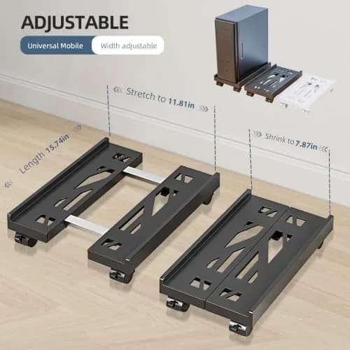 Hovadova Adjustable Computer Tower Stand Black | Ventilated Mobile CPU Holder with Locking Wheels thumbnail 2