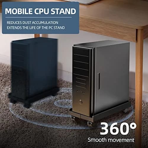Hovadova Adjustable Computer Tower Stand Black | Ventilated Mobile CPU Holder with Locking Wheels thumbnail 3