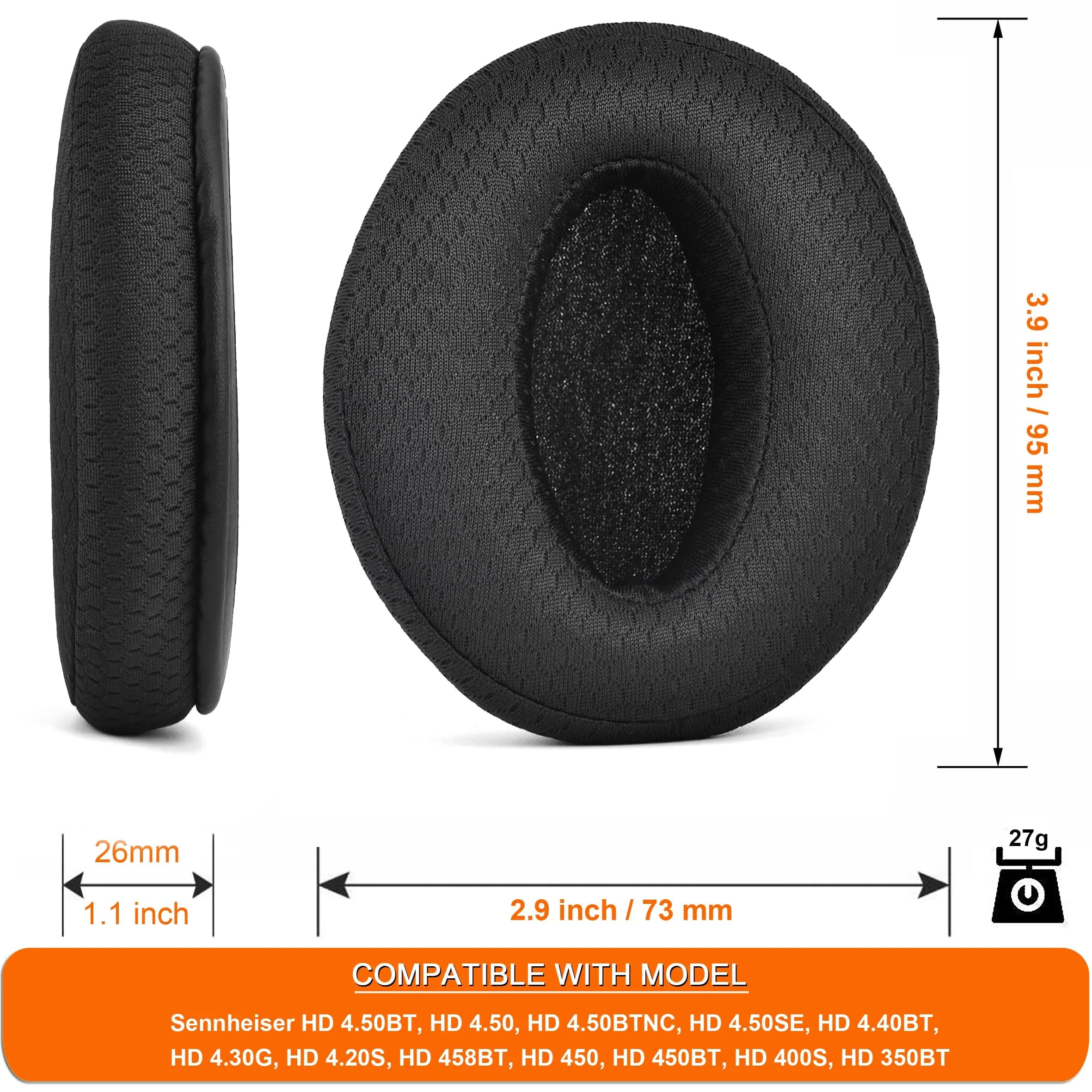 defean Breathable Fabric Replacement Ear Pads for Sennheiser HD 4.50BT, 4.40BT, 4.30G, 4.20S, 458BT, 450, 450BT, 350BT Headset | Noise Isolating Comfort - view 3