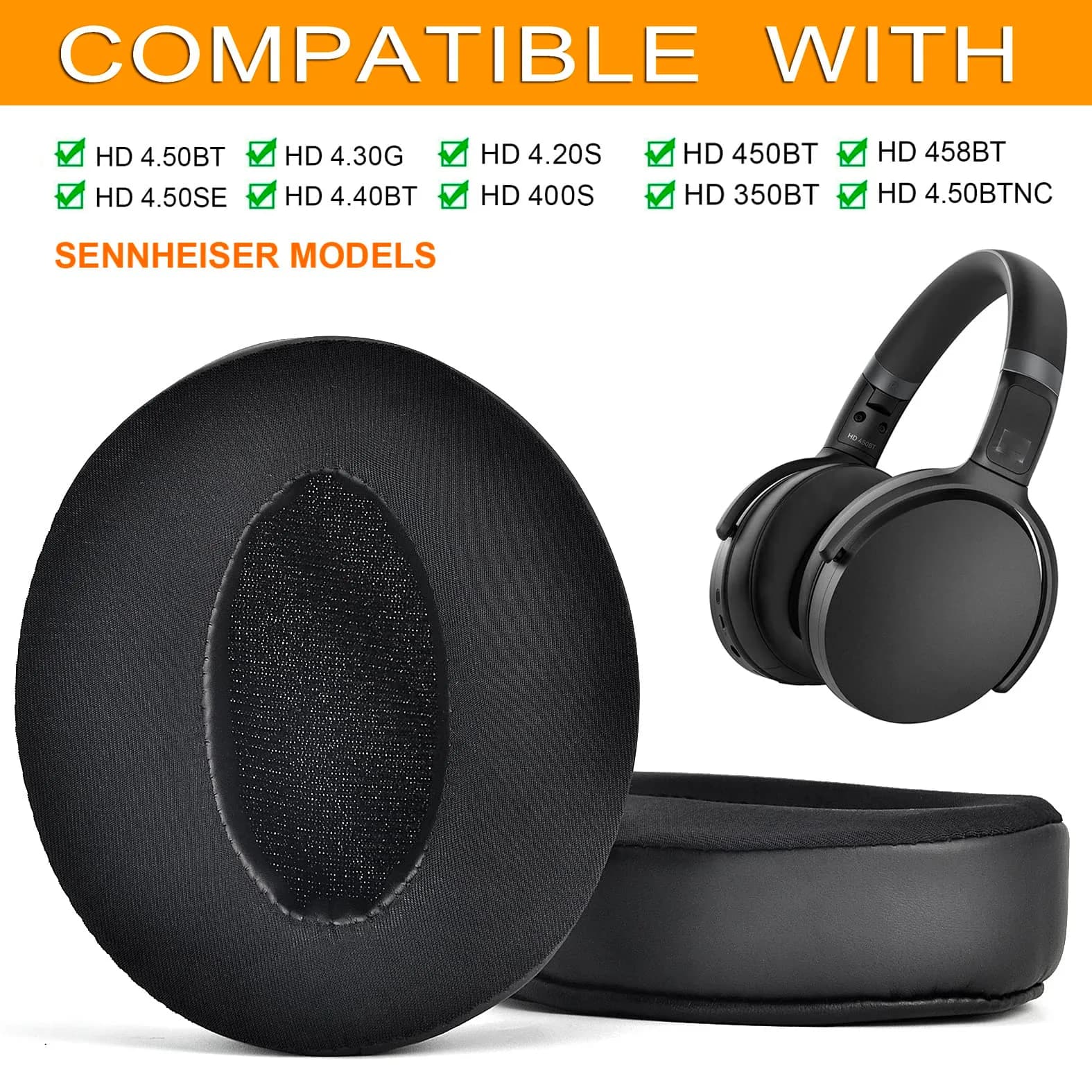 defean Replacement Earpads for Sennheiser HD 4.50BT, HD 4.40BT, HD 4.30G, HD 450BT, HD 350BT Headsets (Black, 2-Pack) - view 2